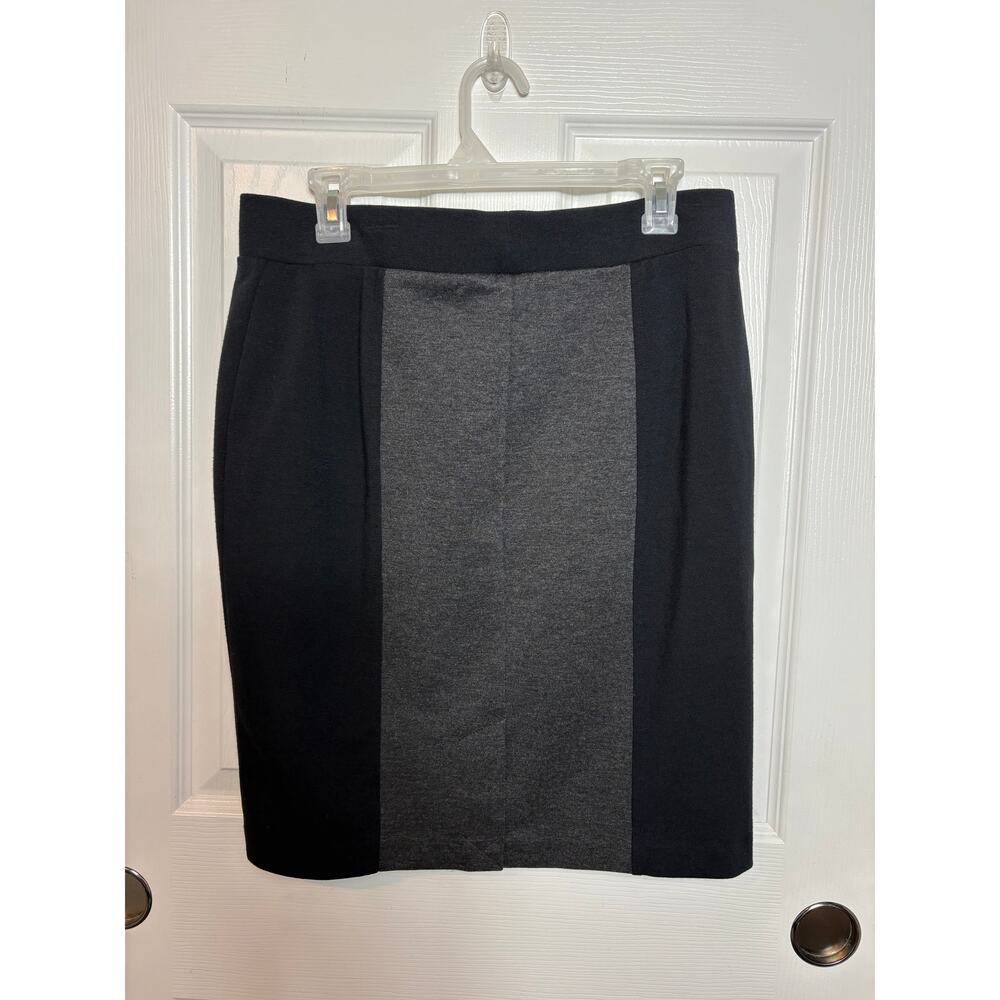 Nicole Miller Black and Gray Color Block Pencil Skirt Sz L Elastic Waist Pull-On